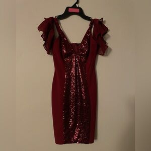 Boohoo Burgundy Sequin Mini Dress